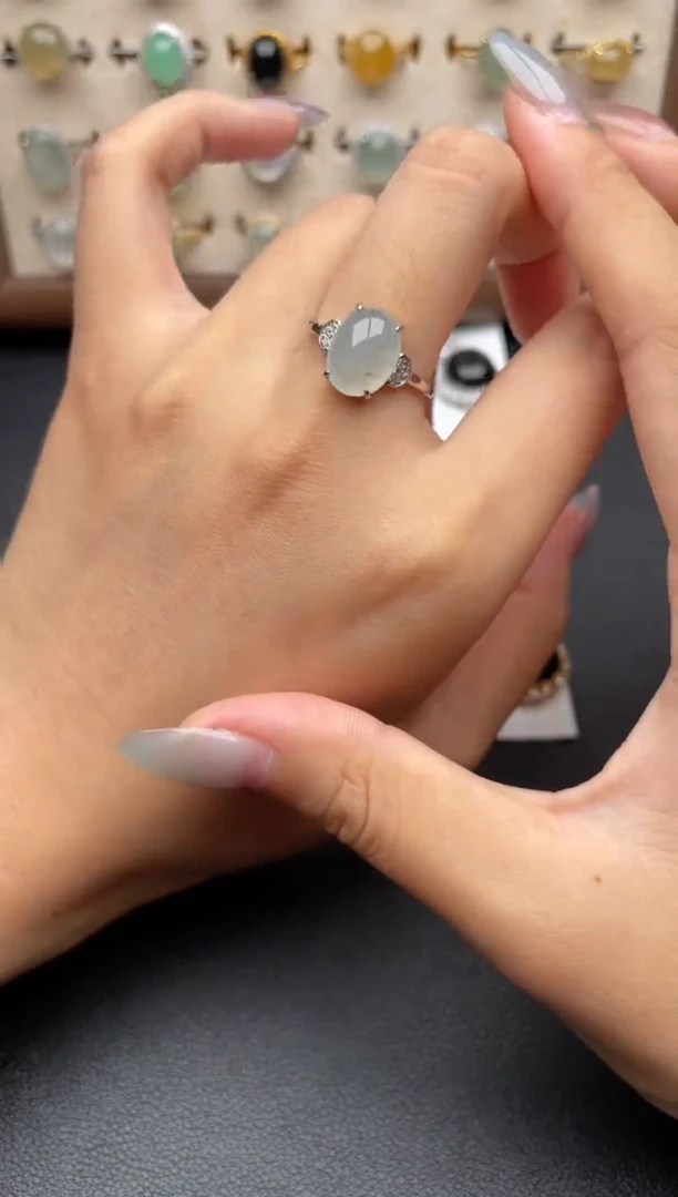 翡翠戒指银S925镶嵌一物一证一礼盒