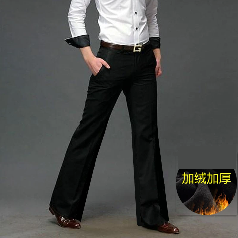 秋冬2025男士高腰喇叭裤加绒加厚跳舞弹力宽松大脚裤休闲微喇西裤