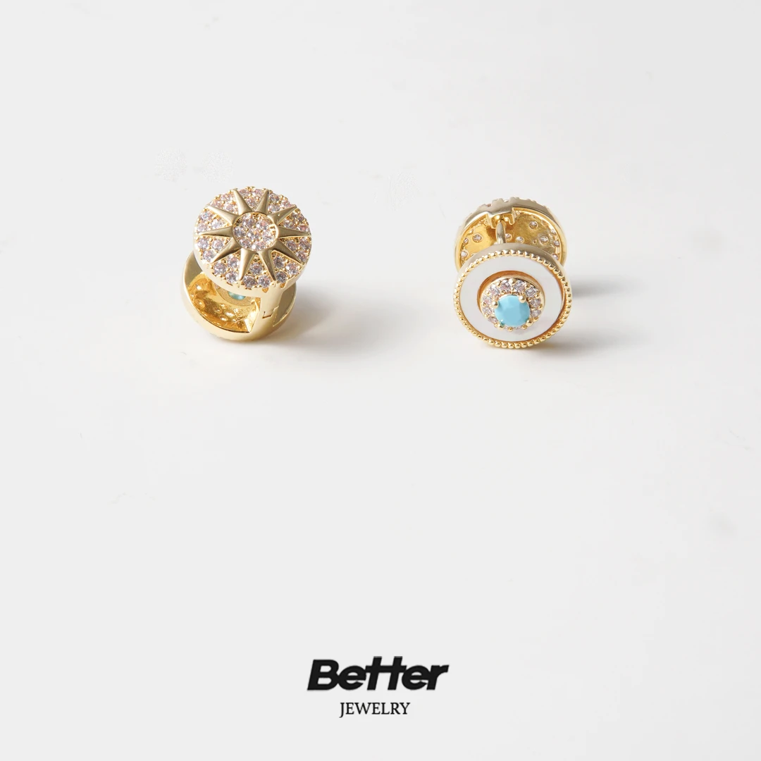 铁合金耳饰 B408  复古双面罗盘耳扣