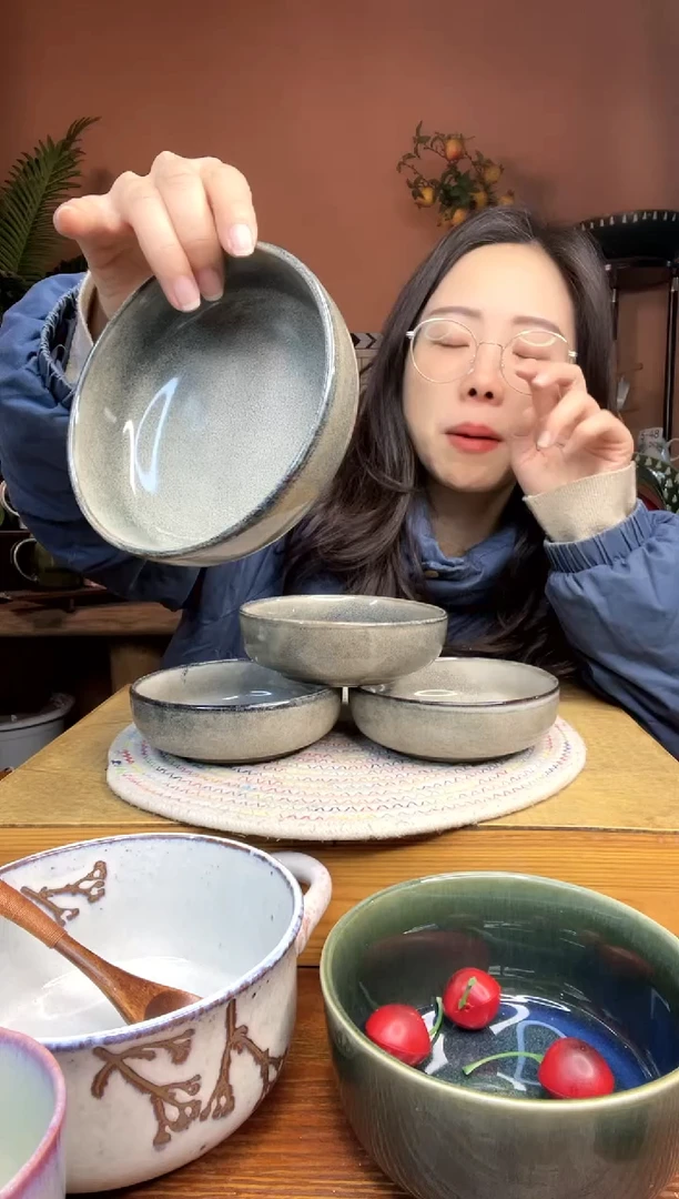 陶瓷5英寸复古浅口米饭碗 4件 微瑕疵