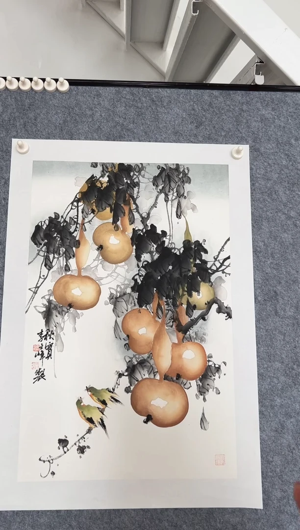 国画李文峰四尺三开花鸟