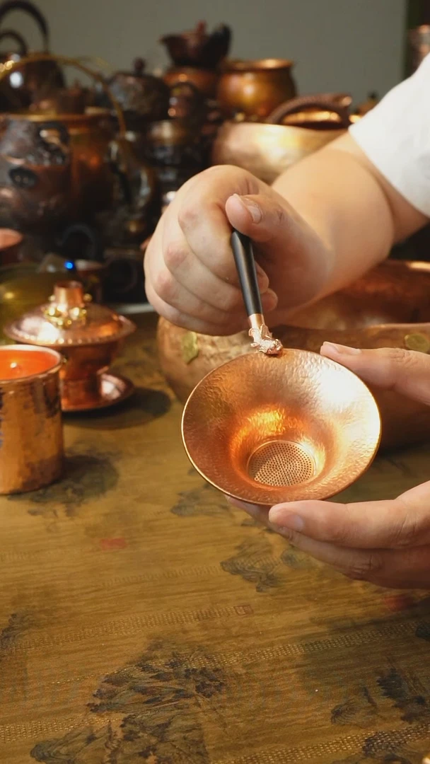 紫铜木柄原色茶漏