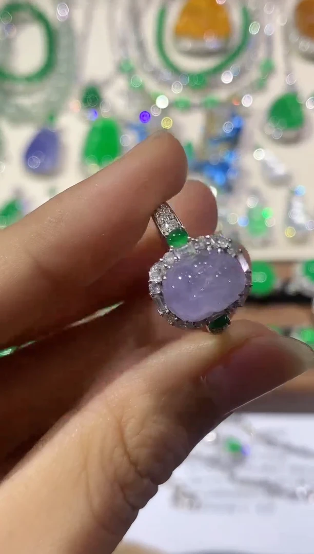 18K金镶嵌戒指翡翠C415 紫货有色差