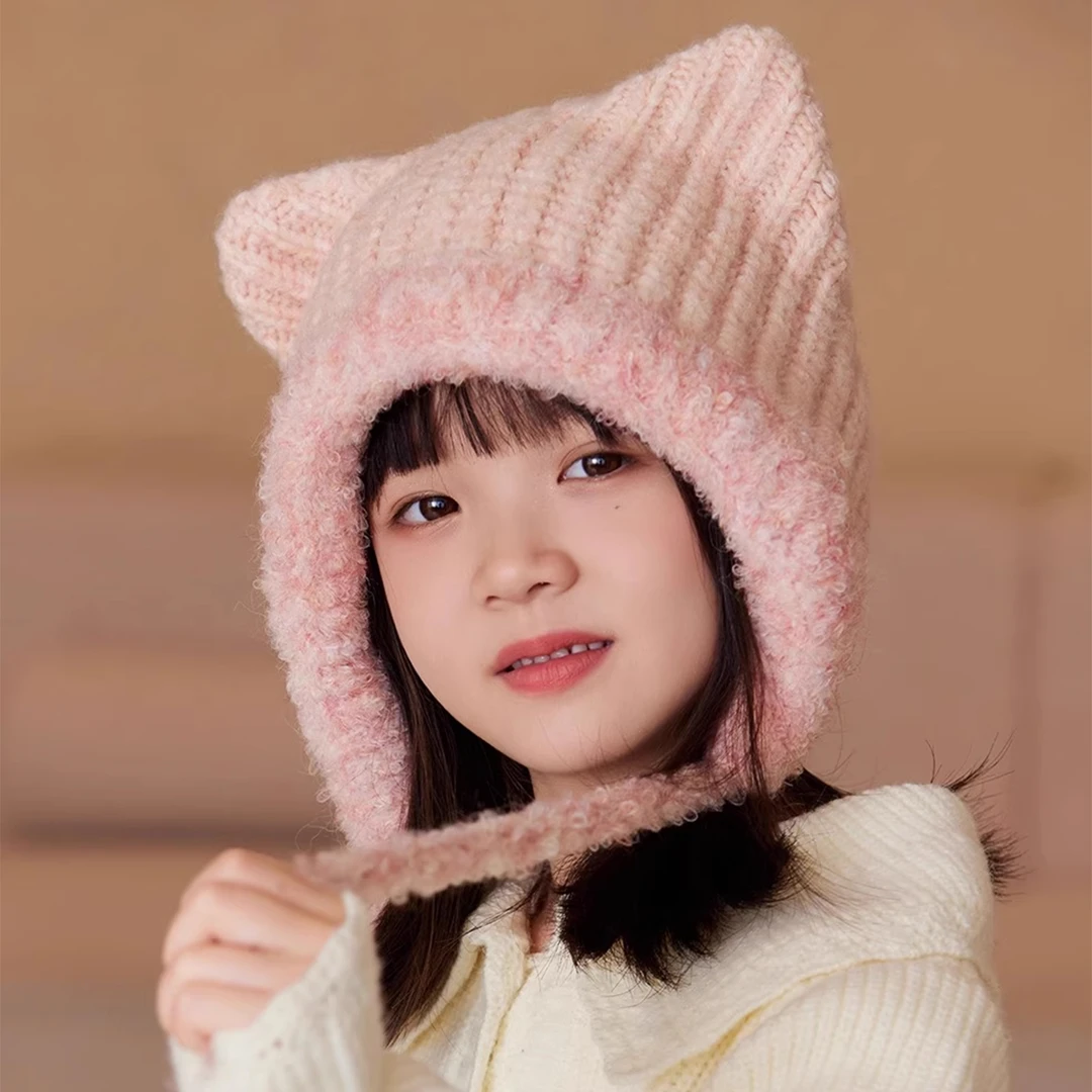 儿童帽子秋冬针织毛线帽女孩可爱公主套头帽冬天加厚护耳防风帽潮