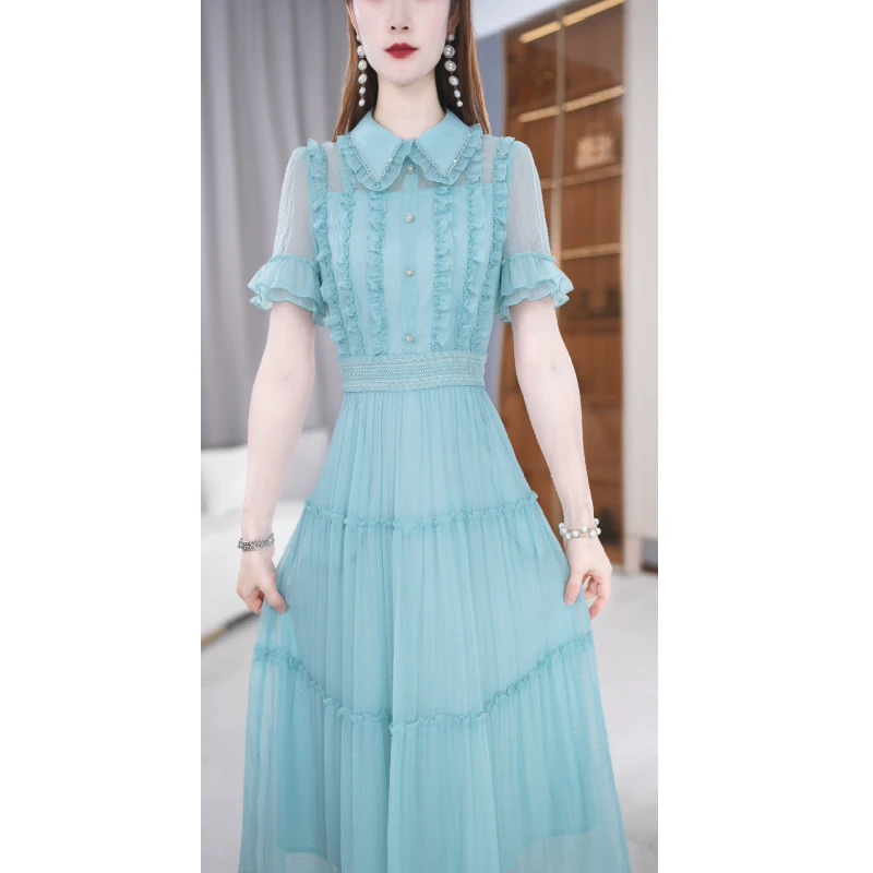 【连衣裙】夏季娃娃领纯色轻薄透气舒适中长款连衣裙M-4XL
