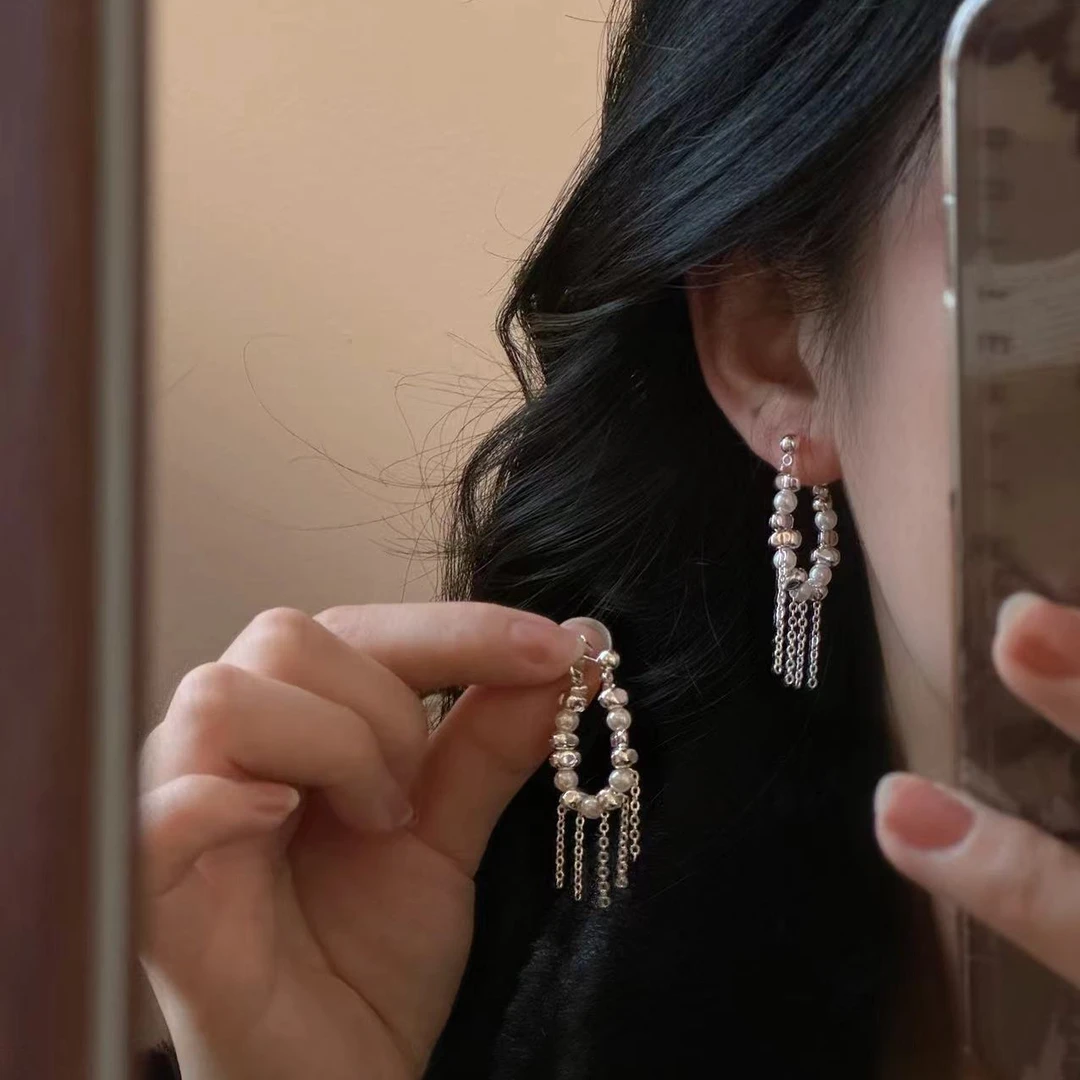 合金耳饰 碎光｜新款复古轻奢珠珠串珠不规则气质冷淡流苏耳坠耳饰