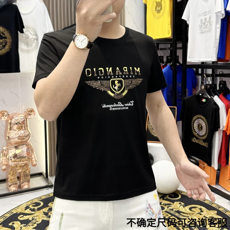 2025夏季时尚新款男士圆领修身短袖轻奢休闲百搭高品质个性半袖