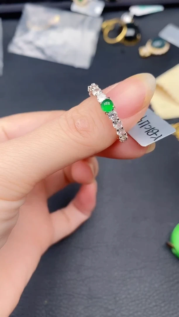 银S925镶嵌戒指翡翠天然a货翡翠627