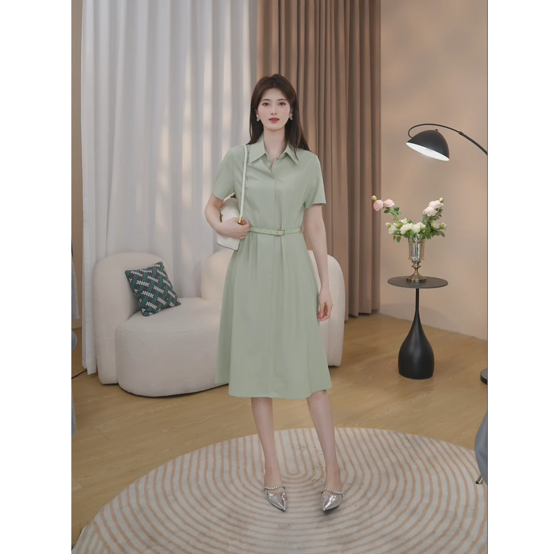 曼贝2025春季新款连衣裙女士修身显瘦优雅时尚韩纯8412506【连】