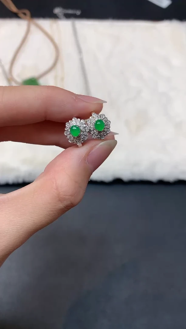 18K金镶嵌翡翠耳饰W366|4800