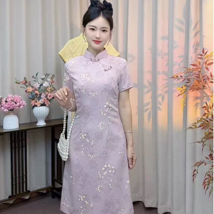 沫姿《高升》送考新中式旗袍2025夏季薄款小个子修身日常穿旗袍裙