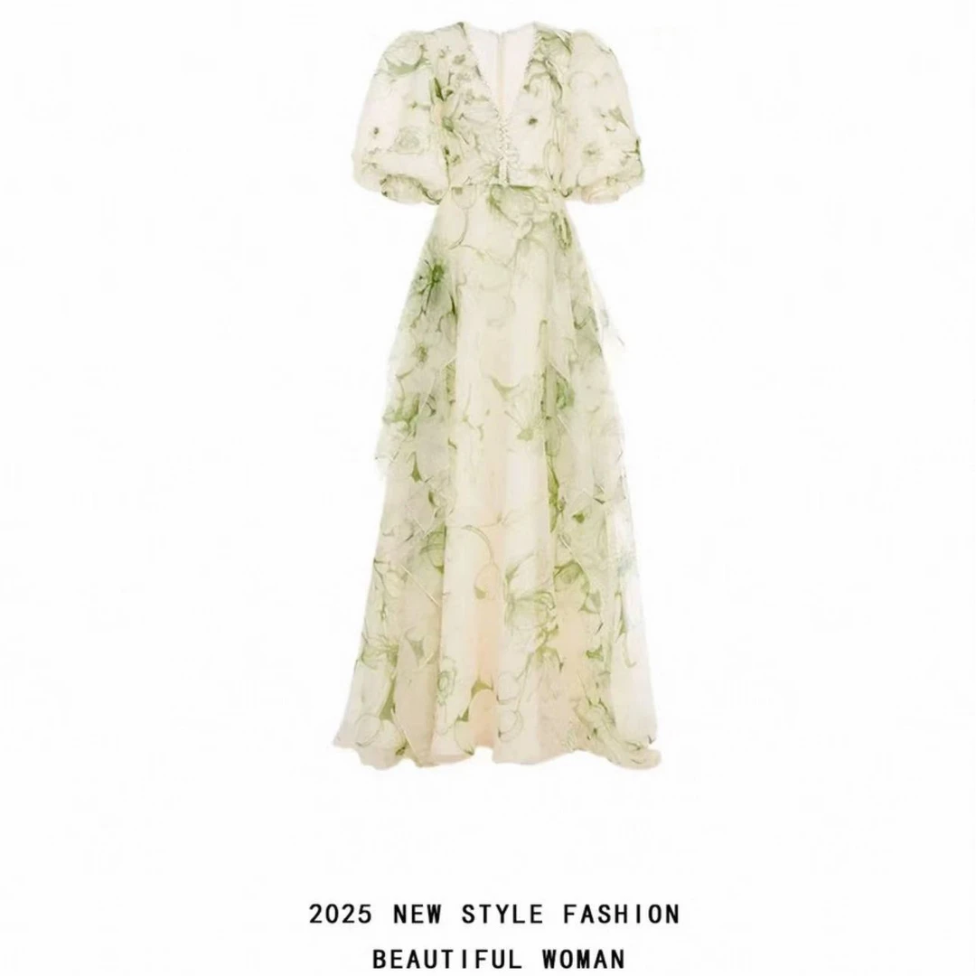 【现货】气质清冷感穿搭连衣裙夏季新款印花设计慵懒风绝美收腰长裙