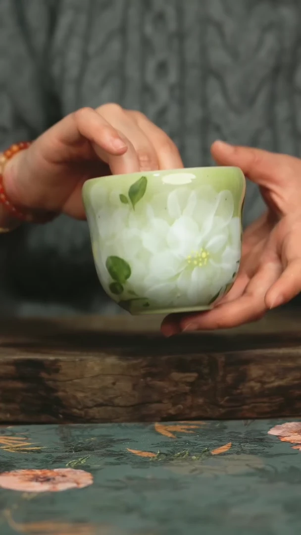 【闪购商品】瓷片杯釉下彩手工手绘同款陶器