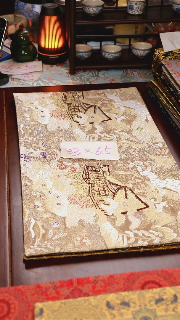【西阵织亭台楼阁浅咖双面】中国风干泡织锦茶席33*65