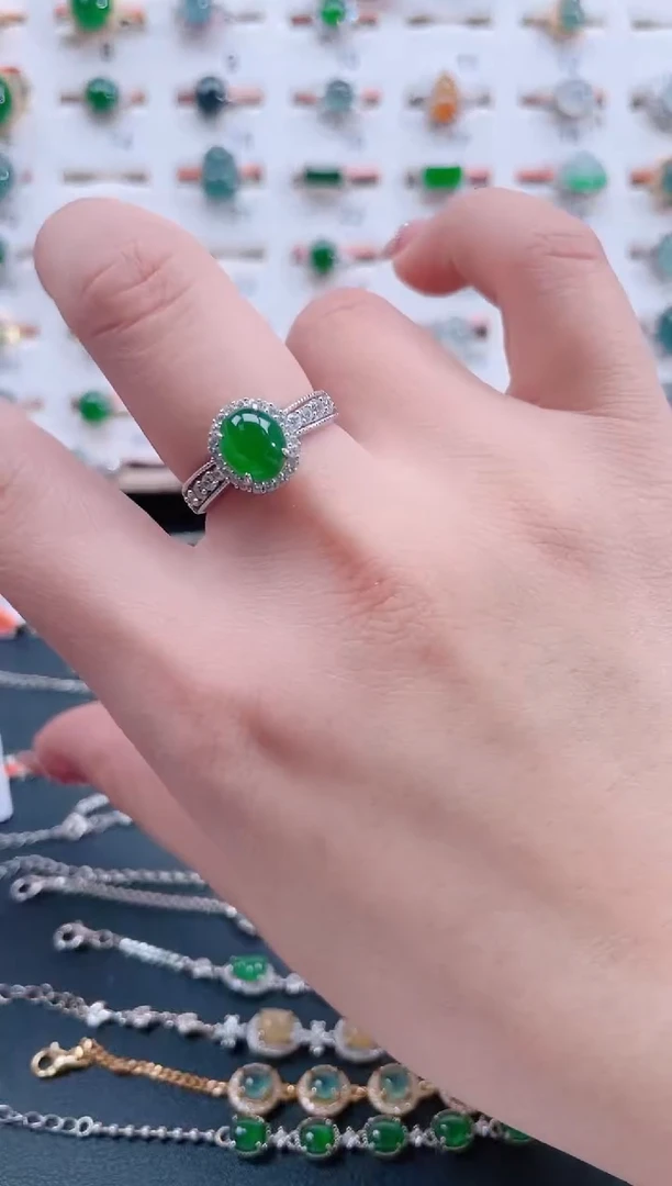银S925镶嵌戒指翡翠天然翡翠