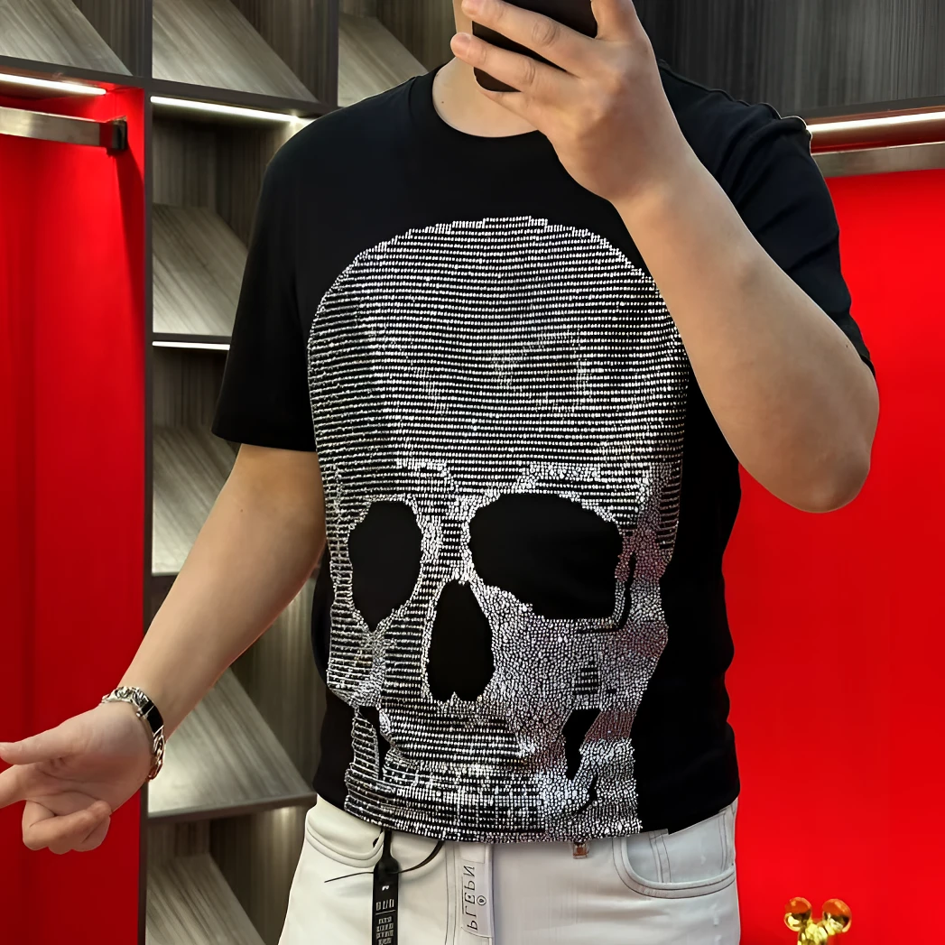 PP正品25新款潮牌液氨棉高品质欧货骷髅头烫钻夏季潮流T恤衫25019