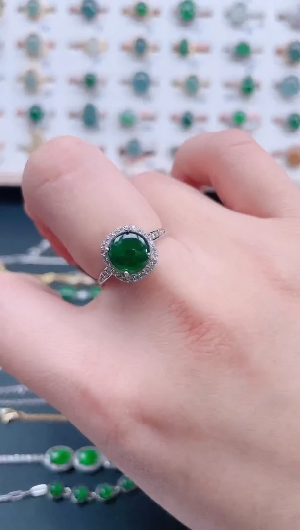 银S925镶嵌戒指翡翠天然翡翠
