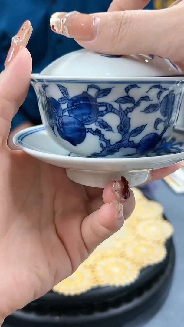 【闪购商品】官窑瓷画院942官窑瓷画院九桃五福三才盖碗