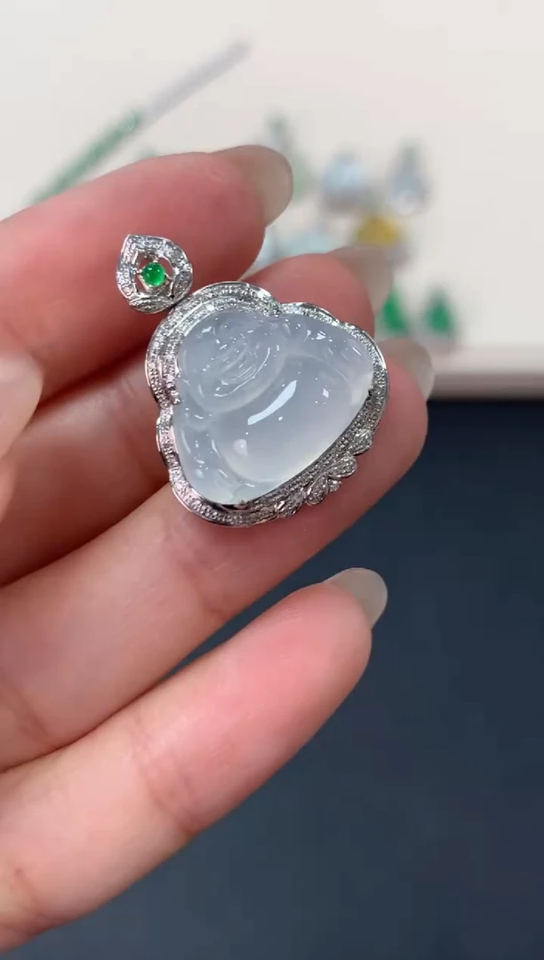 翡翠18K金镶嵌吊坠(不含链)佛公吊坠4800