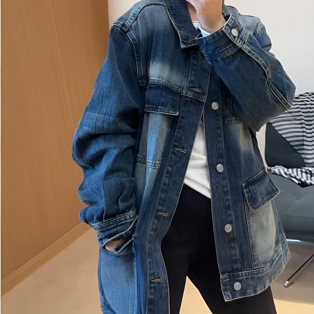 HEAN/禾桉 百搭魔方 百搭牛仔外套中长款宽松水洗做旧慵懒秋冬