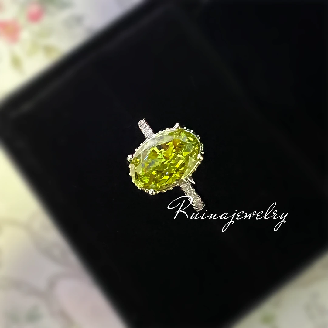 铜合金戒指 橄绿丨简约轻奢百搭橄榄绿色时尚戒指经典镶嵌戒指