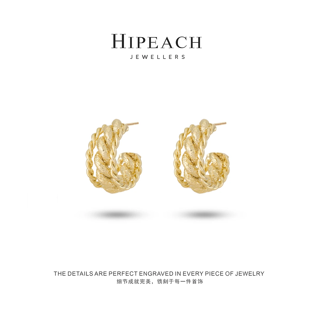 铜合金耳饰 镀K金♠天天♠波尔多麻花耳圈HTMW0019