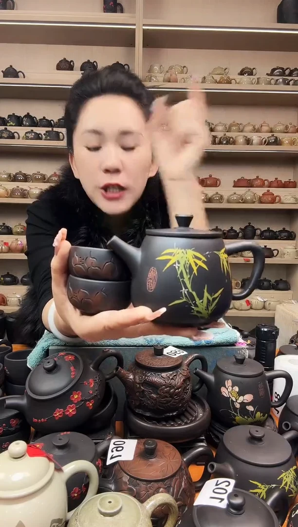 壶彩填高石瓢+2线雕杯 117