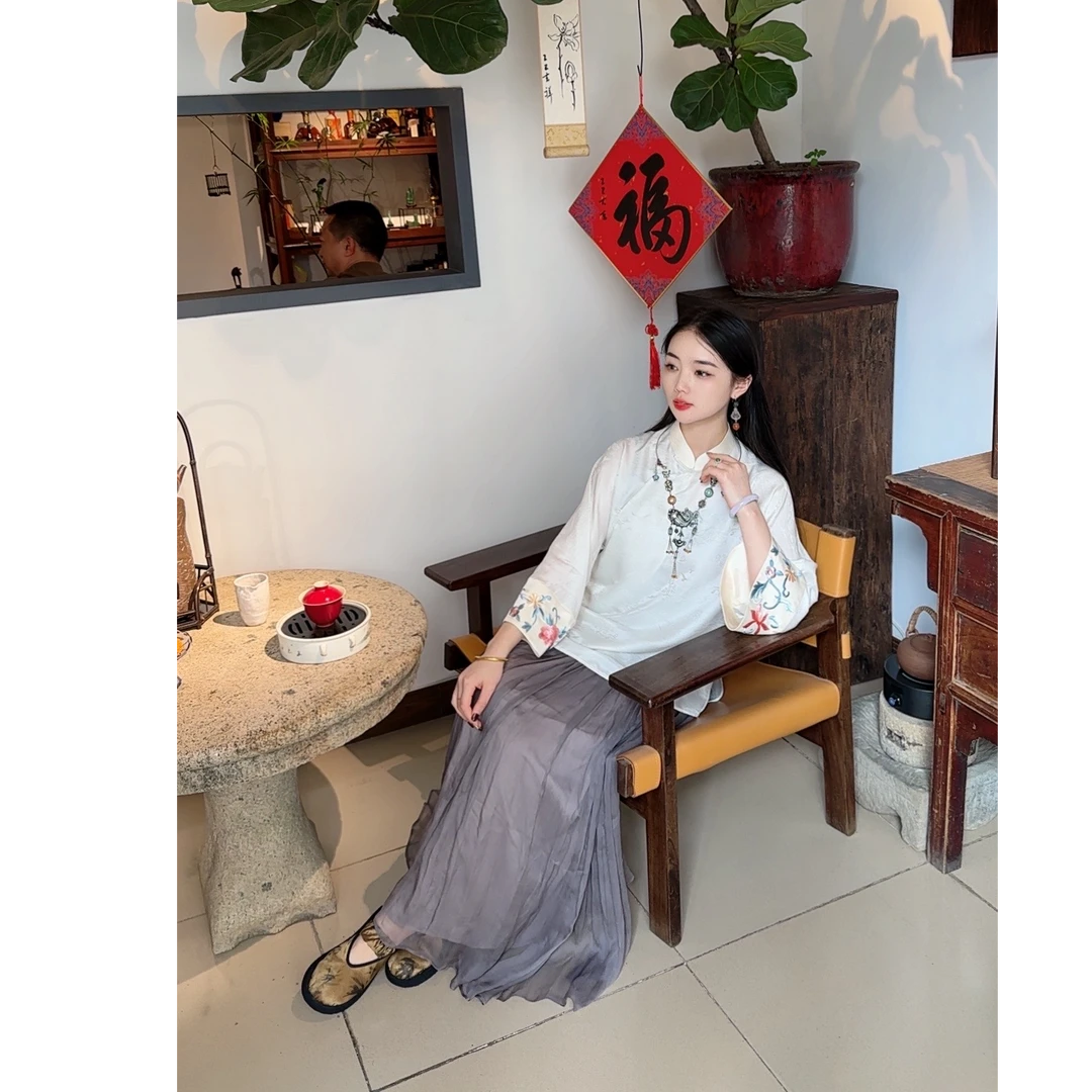 钟小念【锁清秋】春夏新款桑蚕丝纱裙百搭半裙