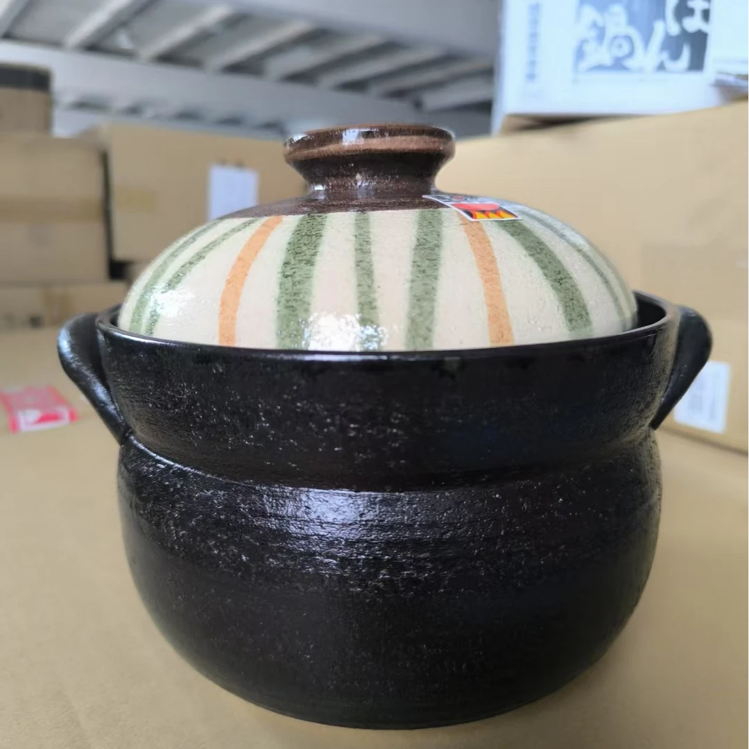 日本进口万古烧利行 条纹胴黑锅