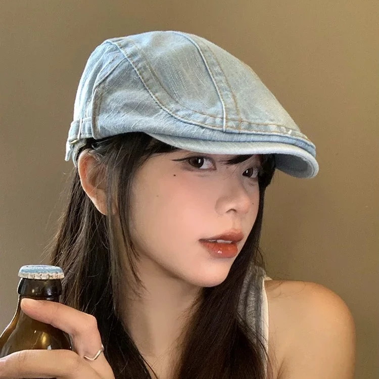 秋季前进帽做旧春夏平顶帽子夏季棒球帽日系牛仔百搭复古遮阳穿搭