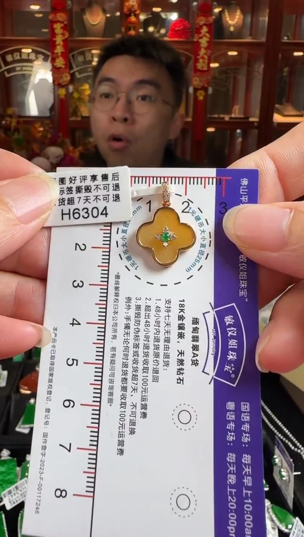 颈饰18K金镶嵌翡翠H6304 四角星