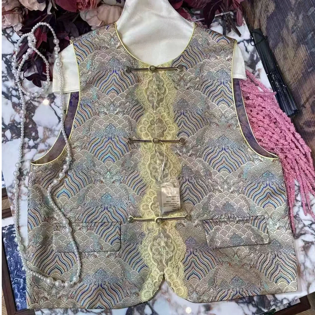 【SHANGLIU】JM2929国风高级定制真丝宋锦双面双穿气质马甲女（888）