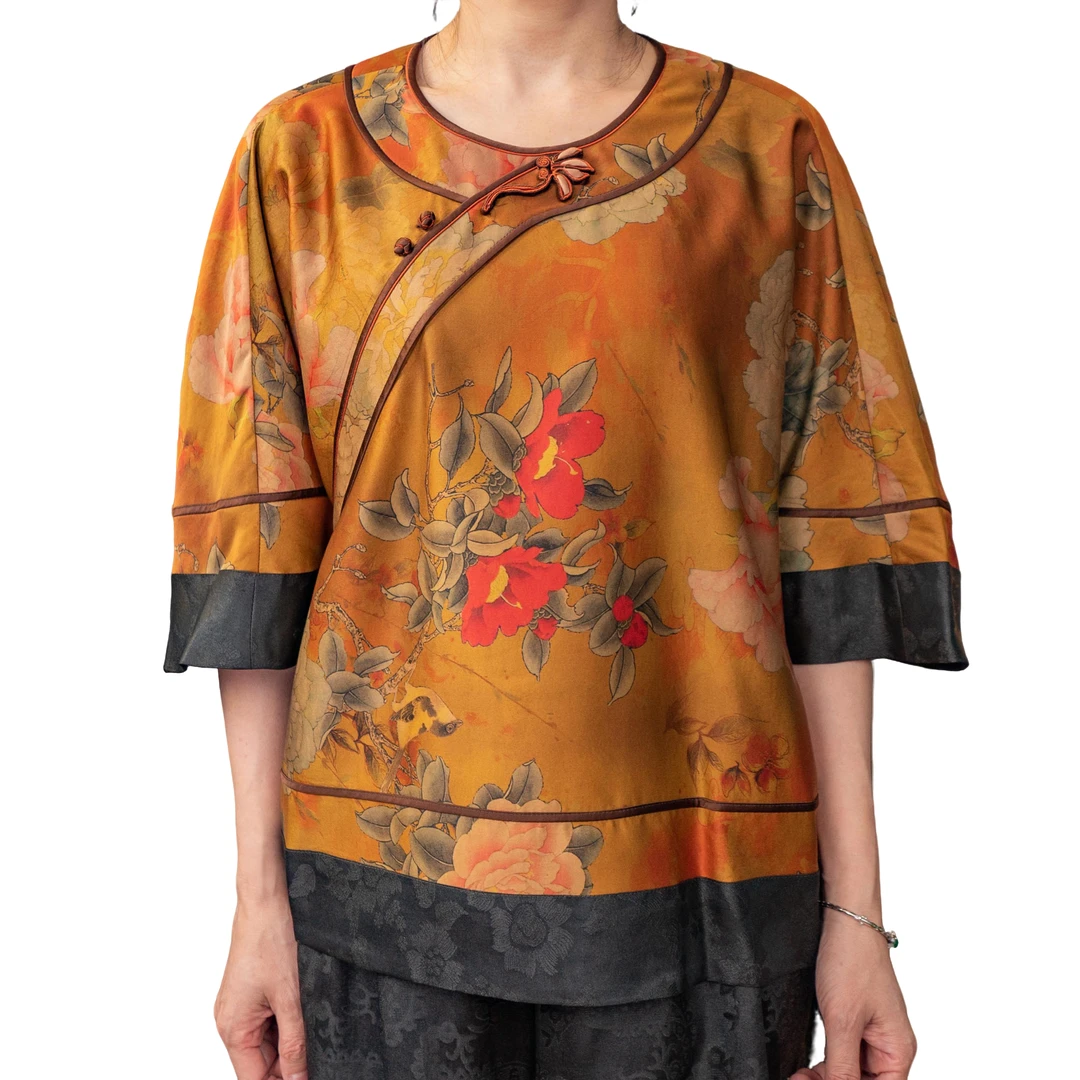 【非遗顺德香云纱】湖丝重缎上衣｜100%桑蚕丝夏季高端国风女装5716