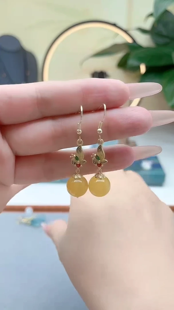 银S925镶嵌耳饰玛瑙/玉髓8852