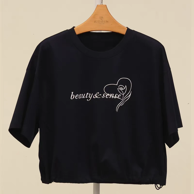 小众设计感爱心印花短袖t恤短款圆领印花T恤吸汗短袖纯色夏季