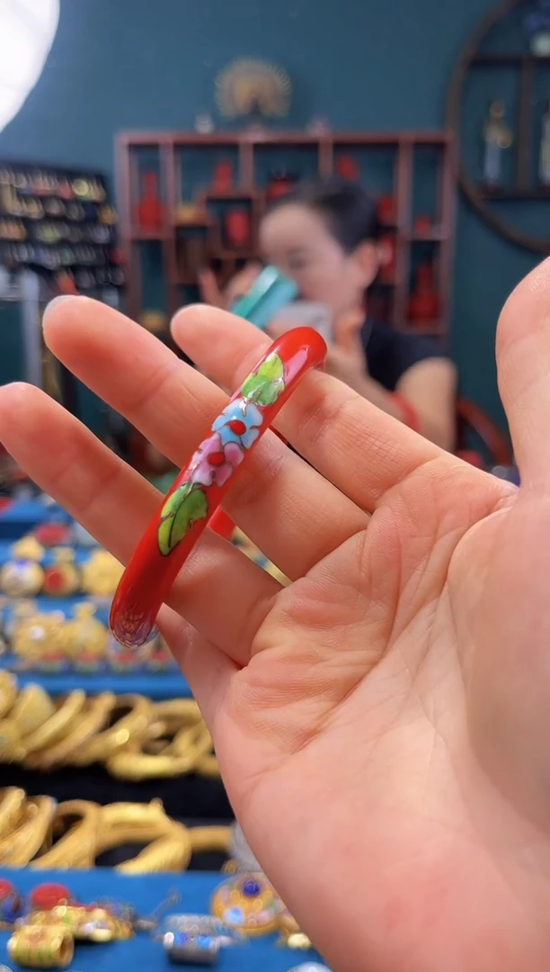 非遗技艺 景漆结合手镯 红色 60