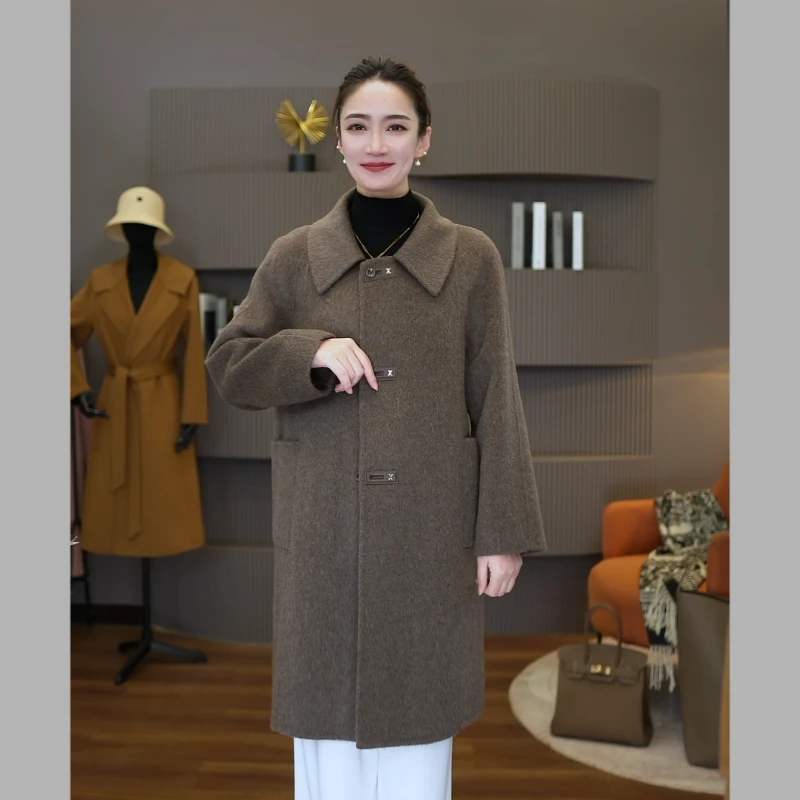 ZY-2408春秋冬季新款显瘦气质中长款100澳洲羊毛外套羊毛大衣