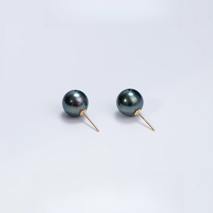 【大溪地珍珠耳钉10-11mm】18k金 海水珍珠 X896 多样性发一