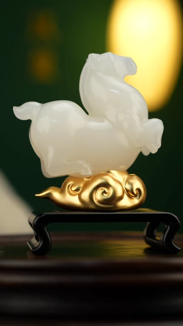 玉【玉马乘祥云】天然玉石手把件