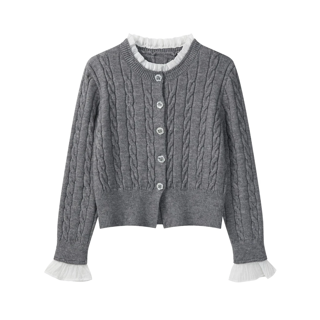 羊城故事-韩系学院风灰色针织衫毛衣女冬季百搭开衫上衣Y51155422