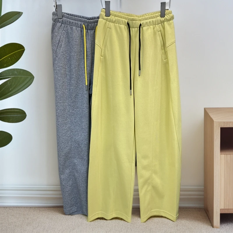 【猫猫家】春季新款韩版纯色宽松腰抽绳百搭阔腿长裤卫裤休闲简约