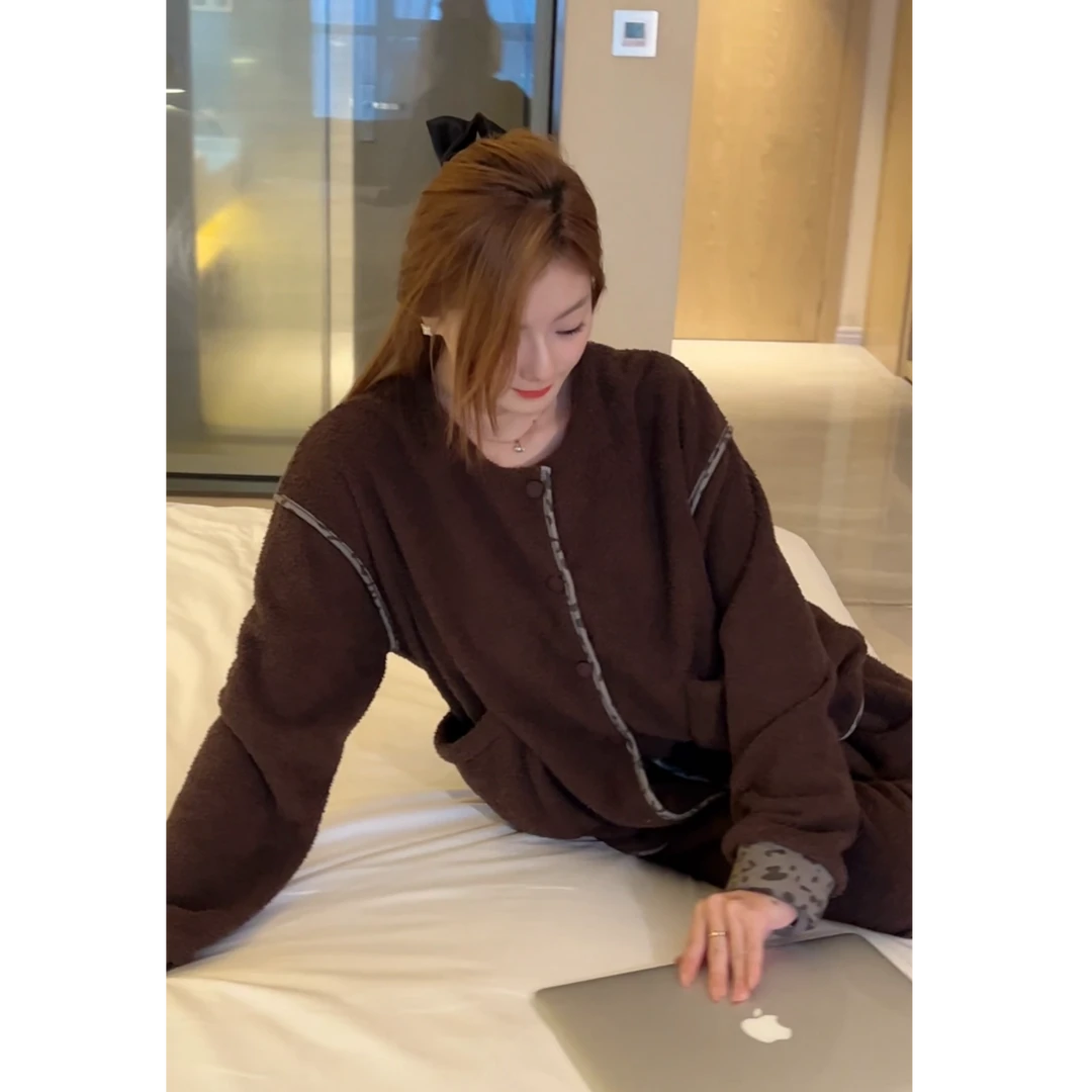 冬季双面绒保暖休闲家居服套装