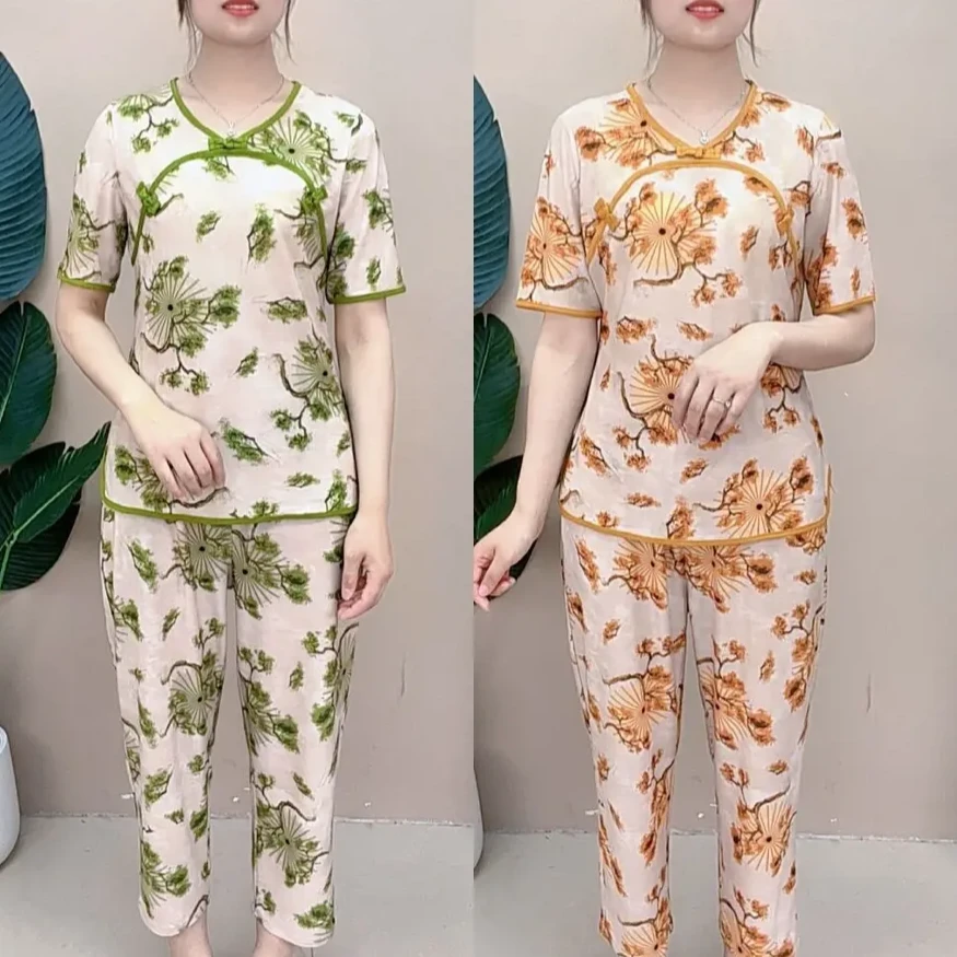 F241中年妈妈夏装短袖时尚套装2025新款中老年女装宽松休闲两件套