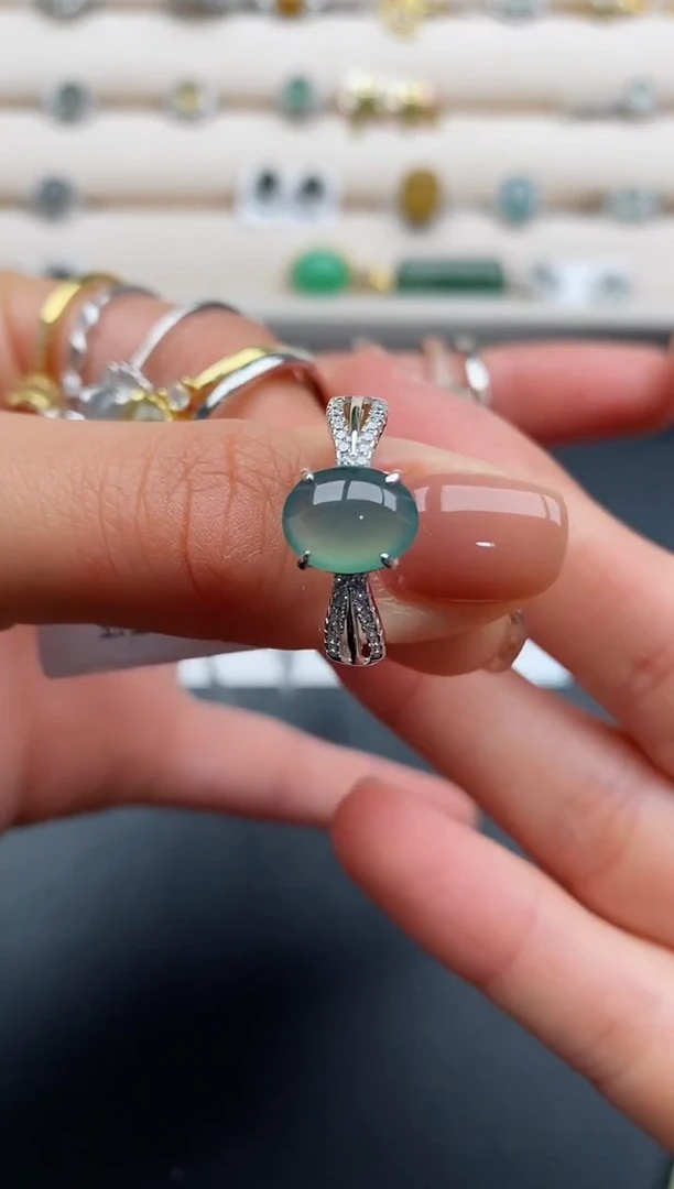 银S925镶嵌戒指翡翠999999+3