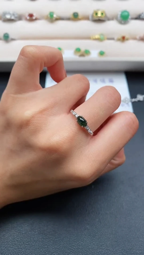 银S925镶嵌戒指翡翠天然缅甸A货翡翠11 10-