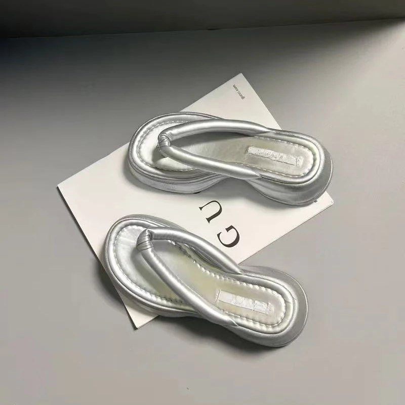 1125@高级银色波根厚底拖鞋