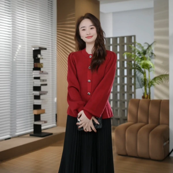 HELA AOMI“可可小姐轻奢收腰”宽松针织衫圆领显瘦开衫CY4CX31026