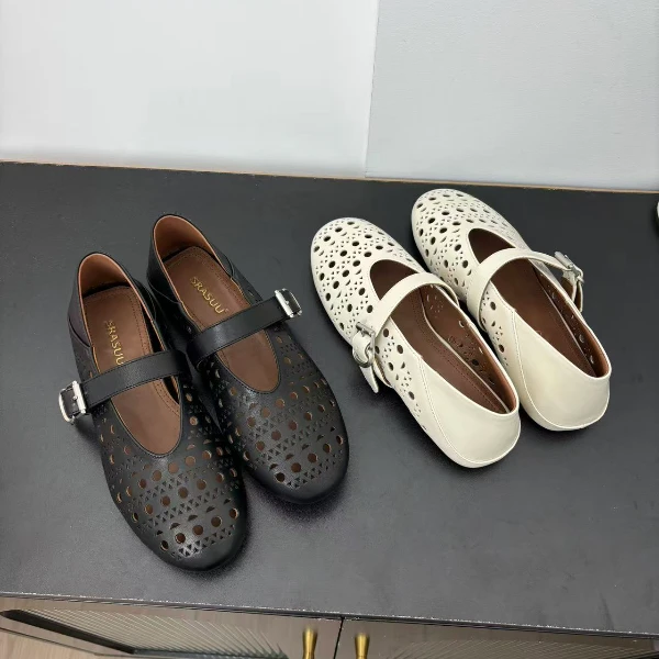 欧货原厂2025新款一字扣平底单鞋女