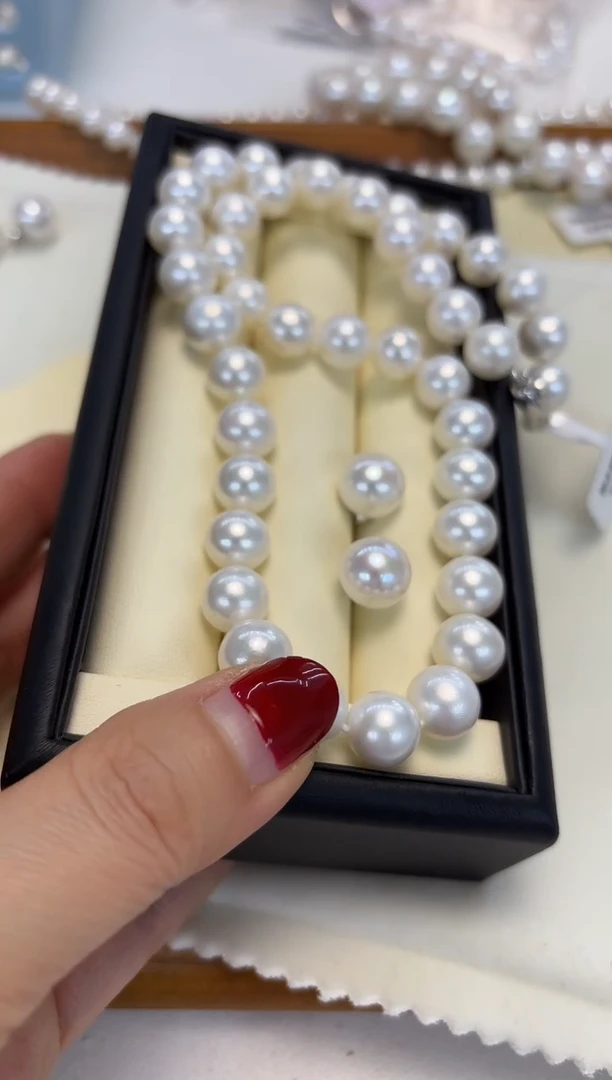 银S925镶嵌套装淡水珍珠9.5-10.5MM 耳钉加项链 40长