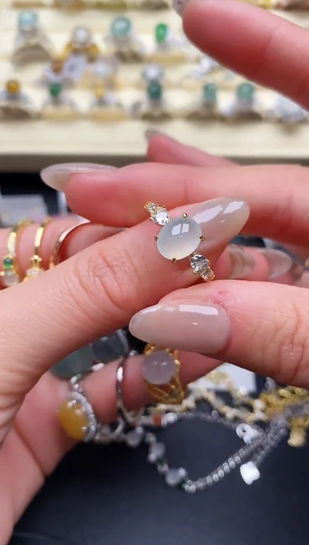 【闪购商品】翡翠戒指银S925镶嵌缅甸翡翠2 2+5